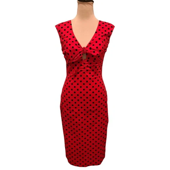 Bernie Dexter Black and Red Polka Dot Wiggle Dress Size S - Picture 9 of 16